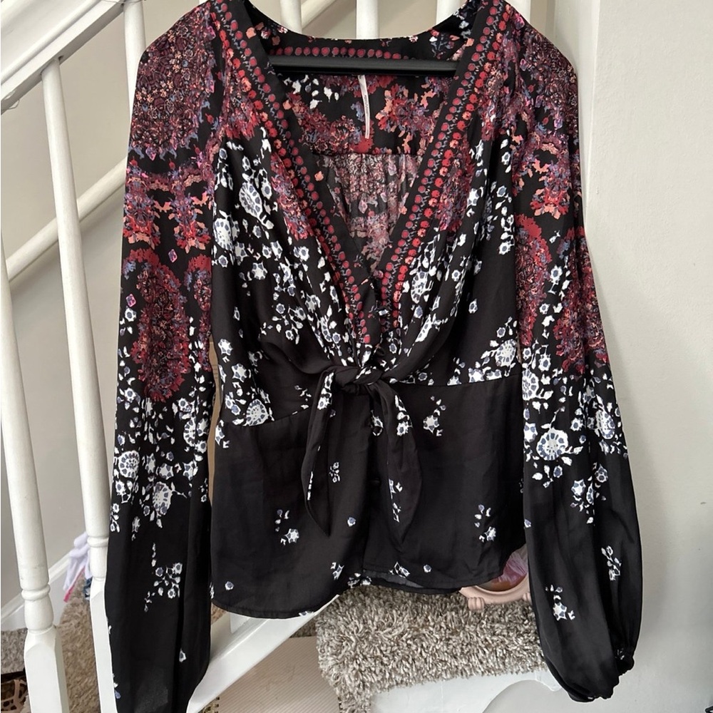 Floral Black and Red Women's Top